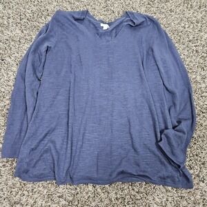 J.JILL Sweater Women Large Blue V Neck Linen Blend Lightweight Long Sleeve Coast